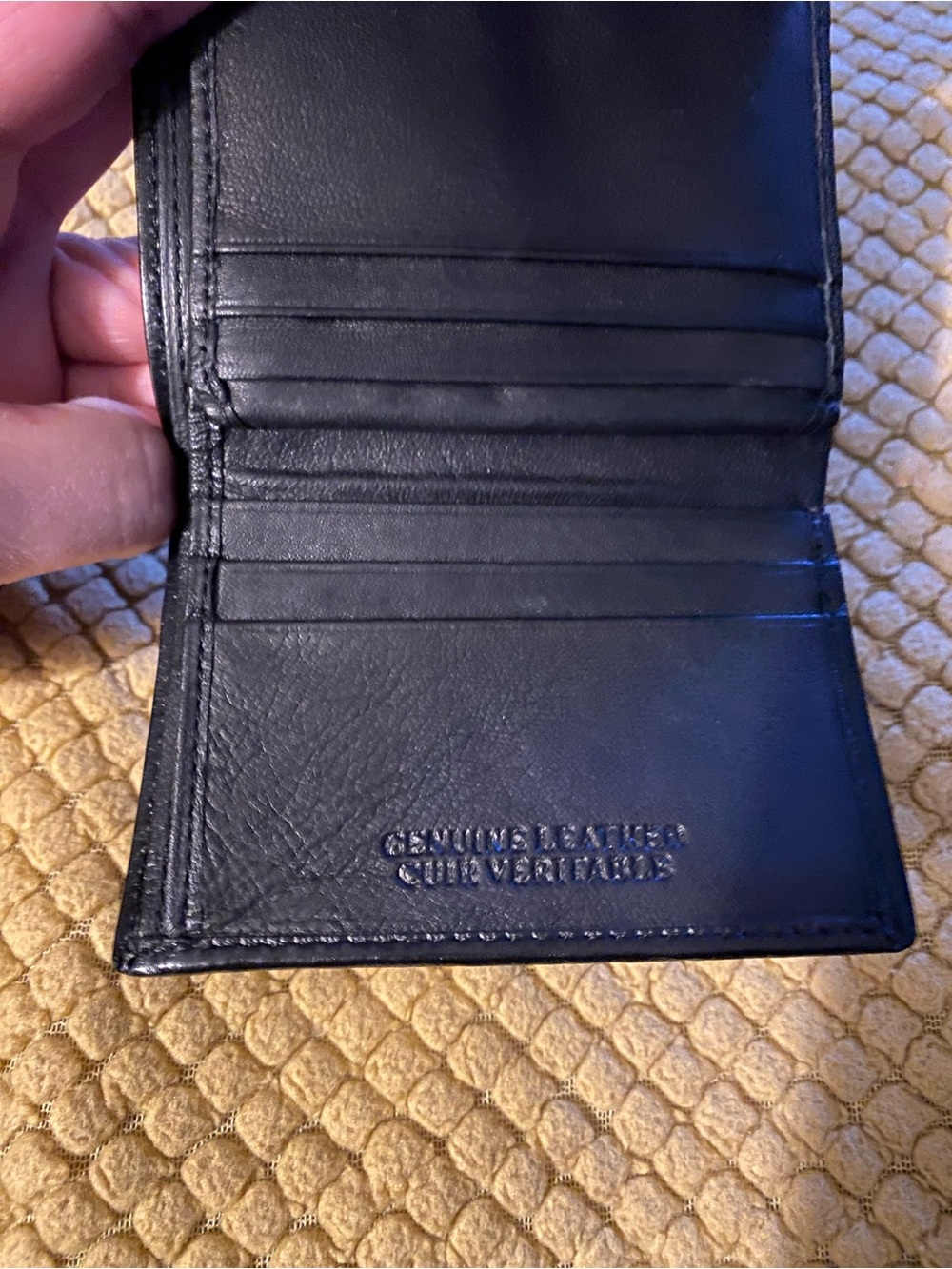 Black Trifold Leather ID Wallet for Men
